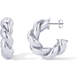 PAVOI 14k Gold Plated Hoop Earrings for Women | Twisted Rope Design Chunky Gold Earrings | Hypoallergenic Statement Fashion Jewelry | 30mm(White Gold)