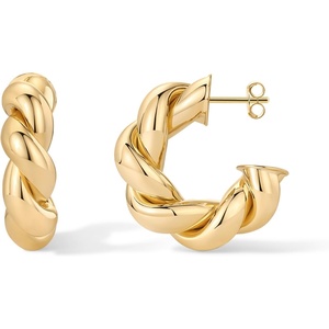 PAVOI 14k Gold Plated Hoop Earrings for Women | Twisted Rope Design Chunky Gold Earrings | Hypoallergenic Statement Fashion Jewelry | 30mm(Yellow Gold)