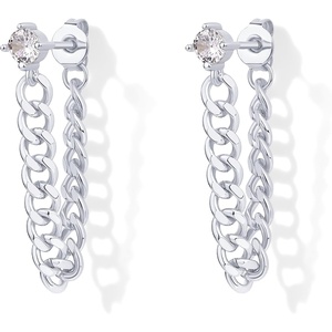 PAVOI 18K Gold Plated 925 Sterling Silver Dangle Chain Earrings for Women – Cubic Zirconia Studs & Earscapes Earrings(White Gold)