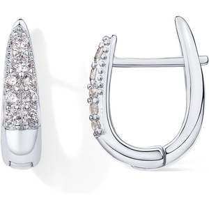 PAVOI 18K Gold Plated 925 Sterling Silver Posts Cubic Zirconia U Shaped Hoop Earrings | Hypoallergenic CZ Huggie Earrings for Women(White Gold)