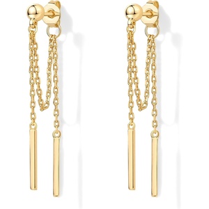PAVOI 18K Gold Plated 925 Sterling Silver Posts Drop Dangle Chain Earrings for Women | Dangling Chain Studs | Cubic Zirconia Ball Threader Earscapes Earrings(Yellow Gold)
