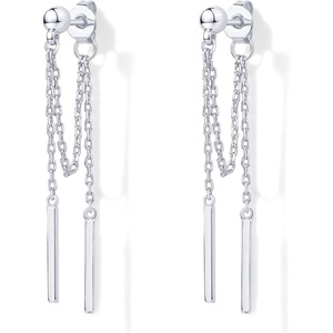 PAVOI 18K Gold Plated 925 Sterling Silver Posts Drop Dangle Chain Earrings for Women | Dangling Chain Studs | Cubic Zirconia Ball Threader Earscapes Earrings(White Gold)