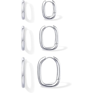 PAVOI 18K Gold Plated 925 Sterling Silver Posts Small Hoop Earrings for Women – Trendy Geometric Plain Chunky Huggie Earscape Piercing Pack – Hypoallergenic Everyday Gold Hoop Earrings Set(Rectangle)