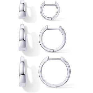 PAVOI 18K Gold Plated 925 Sterling Silver Posts Small Hoop Earrings for Women – Trendy Geometric Plain Chunky Huggie Earscape Piercing Pack – Hypoallergenic Everyday Gold Hoop Earrings Set(Wide)