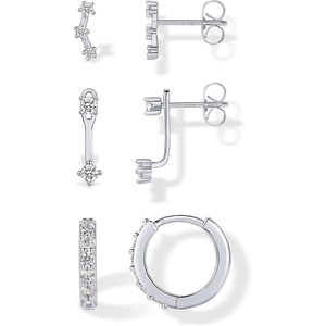 PAVOI 18K Gold Plated 925 Sterling Silver Posts Three Pairs Statement Earrings for Women – Cubic Zirconia Gold Earring Pack – Front Back Ear Jacket Crawler Stud Huggie Piercing Jewelry Set(Ear Jacket)