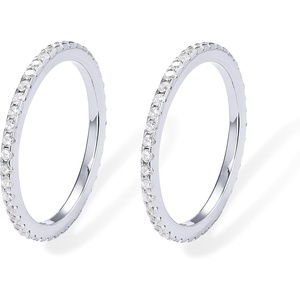 PAVOI Gold Plated Solid 925 Sterling Silver CZ Simulated Diamond Stackable Ring Eternity Bands for Women(2-Pack White Gold)
