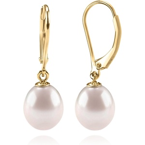 PAVOI Handpicked AAA+ Quality Freshwater Cultured Pearl Earrings Leverback Dangle Stud Pearl Earrings(Yellow Gold)