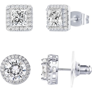 PAVOI Rhodium Flash Plated Halo Stud Earrings for Women – Elegant Cubic Zirconia Earrings – 925 Sterling Silver Posts Hypoallergenic Studs