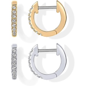 PAVOI Small Gold Hoop Earrings for Women – 14K Gold Plated Huggie Earring | Hypoallergenic Earring Set – Dainty Huggie Hoops with 925 Sterling Silver Posts – Cartilage Hoop Earrings(Yellow & White Pack)