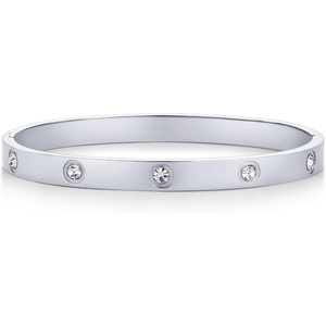 PAVOI Waterproof Bracelet for Women – 14K Gold Plated Bangle with Cubic Zirconia – Stainless Steel Hinge Bracelet Jewelry Gifts(White Gold)
