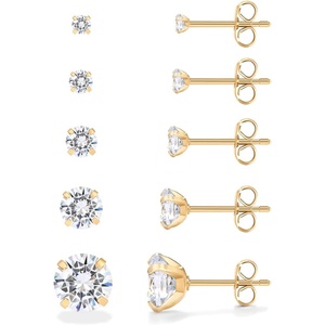 PAVOI Waterproof Five Pairs Stud Earrings for Women – 14K Gold Plated Stainless Steel Pack of 5 Cubic Zirconia Earrings for Men and Women – Hypoallergenic Premium CZ Studs Set(Yellow Gold)