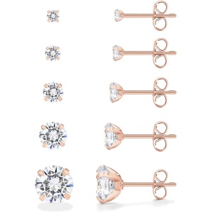 PAVOI Waterproof Five Pairs Stud Earrings for Women – 14K Gold Plated Stainless Steel Pack of 5 Cubic Zirconia Earrings for Men and Women – Hypoallergenic Premium CZ Studs Set(Rose Gold)