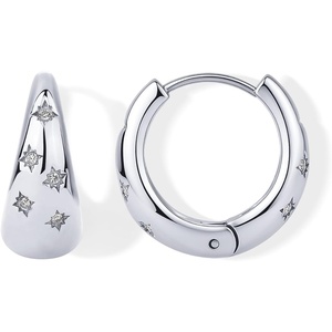 PAVOI Waterproof Gold Hoop Earrings for Women – 14K Gold Plated Chunky Huggie Hoop Earrings with Cubic Zirconia Starburst – Stainless Steel Trendy Summer Fashion Jewelry(White Gold)
