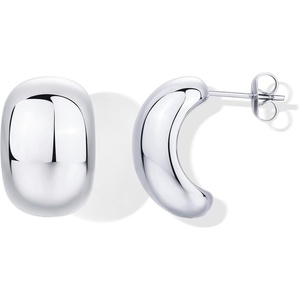 PAVOI Waterproof Hoop Earrings for Women – 14K Gold Plated Chunky, Dome, Square, Twisted Huggie Hoops – Stainless Steel Gold Earrings Bold Jewelry(White Gold)