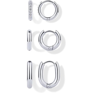 PAVOI Waterproof Huggie Hoop Earrings Set for Women – Stainless Steel Pack of 3 with Cubic Zirconia – Huggie Hoops Luxe Styles – Trendy Fashion Piercing Jewelry(White Gold)