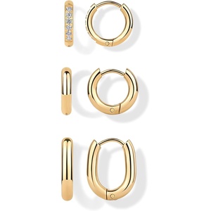 PAVOI Waterproof Huggie Hoop Earrings Set for Women – Stainless Steel Pack of 3 with Cubic Zirconia – Huggie Hoops Luxe Styles – Trendy Fashion Piercing Jewelry(Yellow Gold)