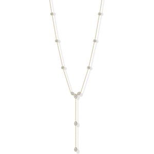 PAVOI Waterproof Lariat Long Necklaces for Women -14K Gold Plated Y Chain Lariat Necklace with Cubic Zirconia – Stainless Steel Drop Chain Trendy Jewelry(Yellow Gold)