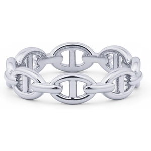 PAVOI Waterproof Link Ring – 14K Gold Plated Link Chain Ring for Women – Stackable Stainless Steel Thin Trendy Jewelry(White Gold)
