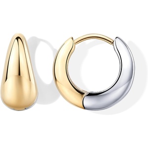 PAVOI Waterproof Reversible Chunky Hoop Earrings with Mixed Metals – 14K Gold Plated Thick Two Tone Hoop Earrings Two Ways – Stainless Steel Hypoallergenic Statement Jewelry(12 Millimeters)
