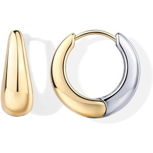 PAVOI Waterproof Reversible Chunky Hoop Earrings with Mixed Metals – 14K Gold Plated Thick Two Tone Hoop Earrings Two Ways – Stainless Steel Hypoallergenic Statement Jewelry(18 Millimeters)