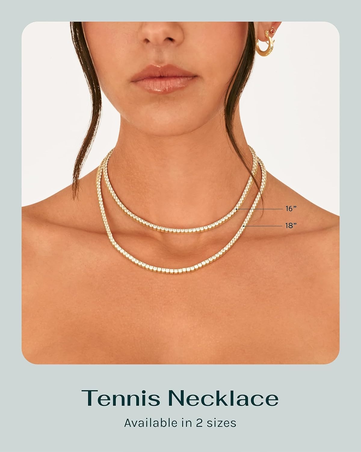 image:imagePAVOI 14K Gold Plated 3mm Simulated Diamond Tennis Necklace Chunky Long Necklace for Women Sizes 16 and 18Yellow Gold