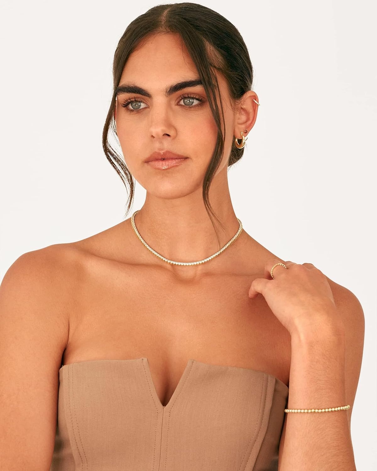 image:imagePAVOI 14K Gold Plated 3mm Simulated Diamond Tennis Necklace Chunky Long Necklace for Women Sizes 16 and 18Yellow Gold