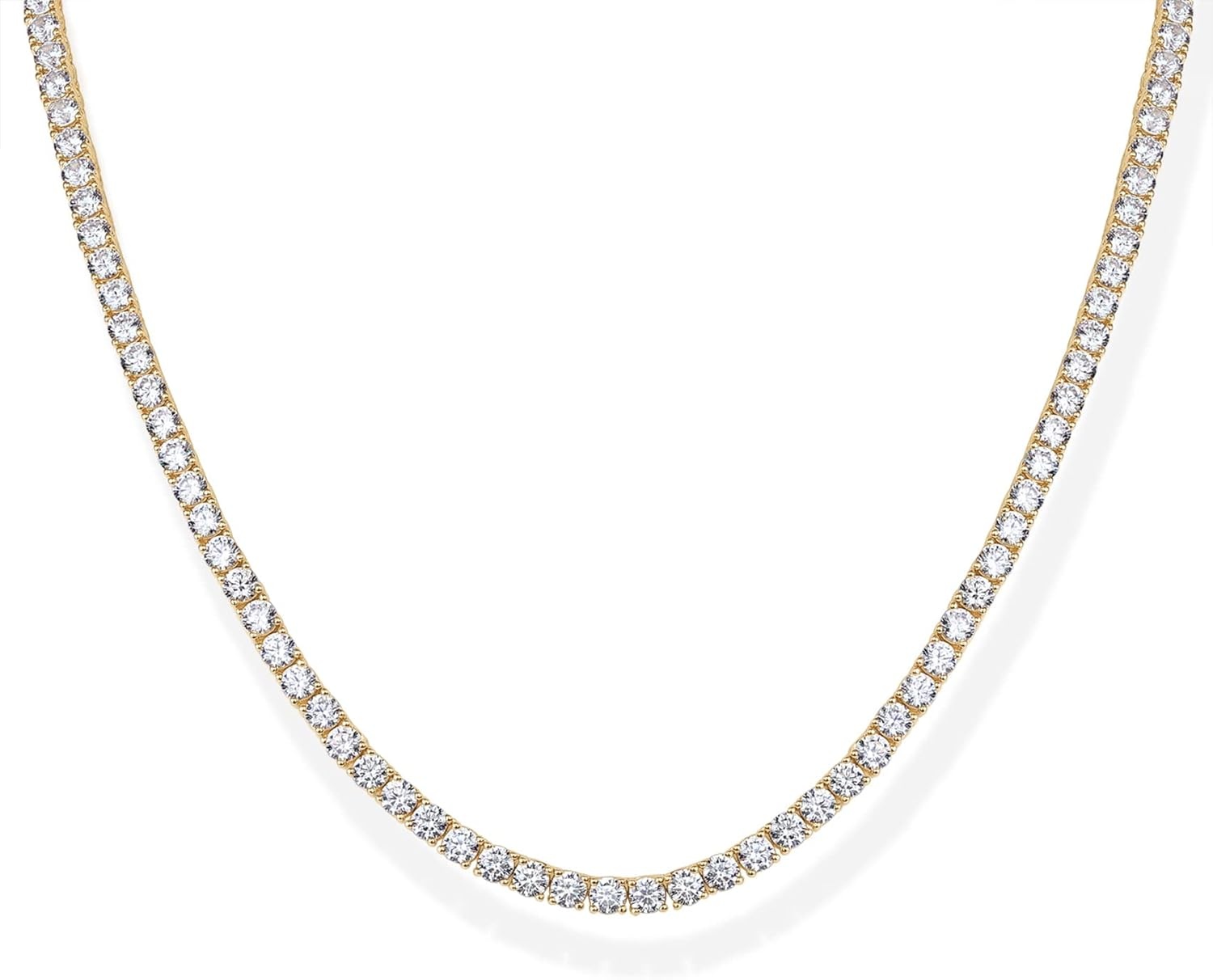image:imagePAVOI 14K Gold Plated 3mm Simulated Diamond Tennis Necklace Chunky Long Necklace for Women Sizes 16 and 18Yellow Gold