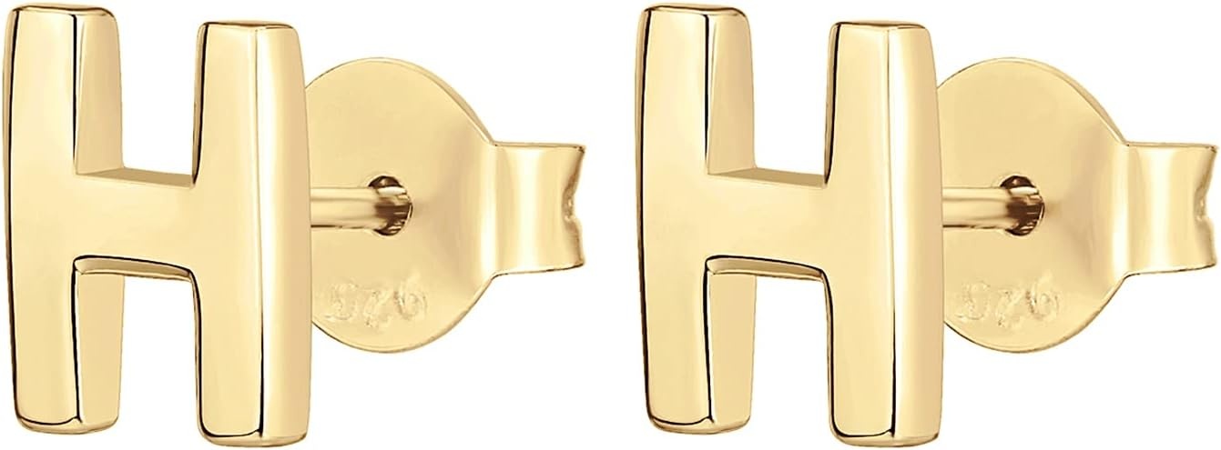 image:imagePAVOI 14K Gold Plated 925 Sterling Silver Alphabet Letter Earrings Personalized Initial Earrings H
