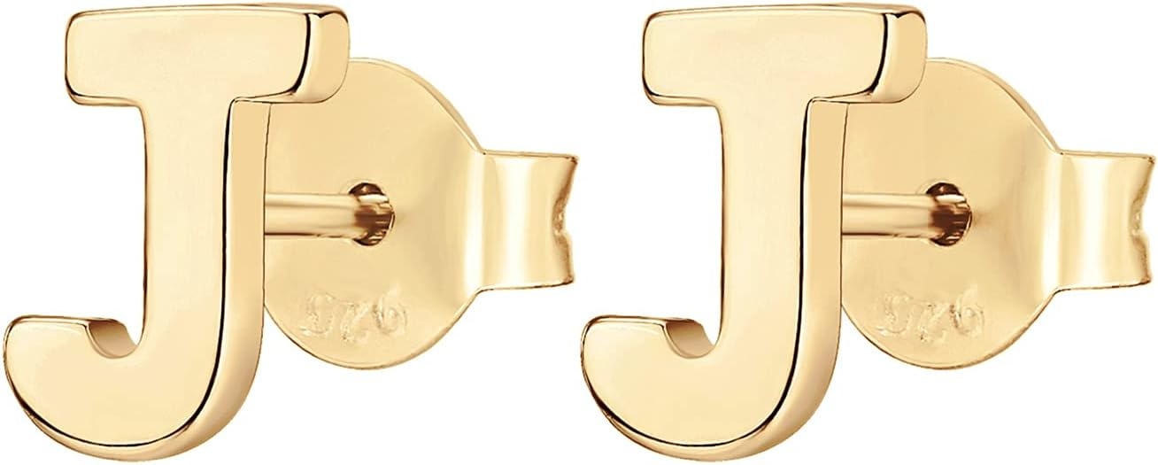 image:imagePAVOI 14K Gold Plated 925 Sterling Silver Alphabet Letter Earrings Personalized Initial Earrings J