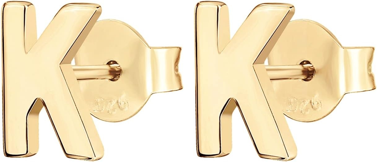 image:imagePAVOI 14K Gold Plated 925 Sterling Silver Alphabet Letter Earrings Personalized Initial Earrings K