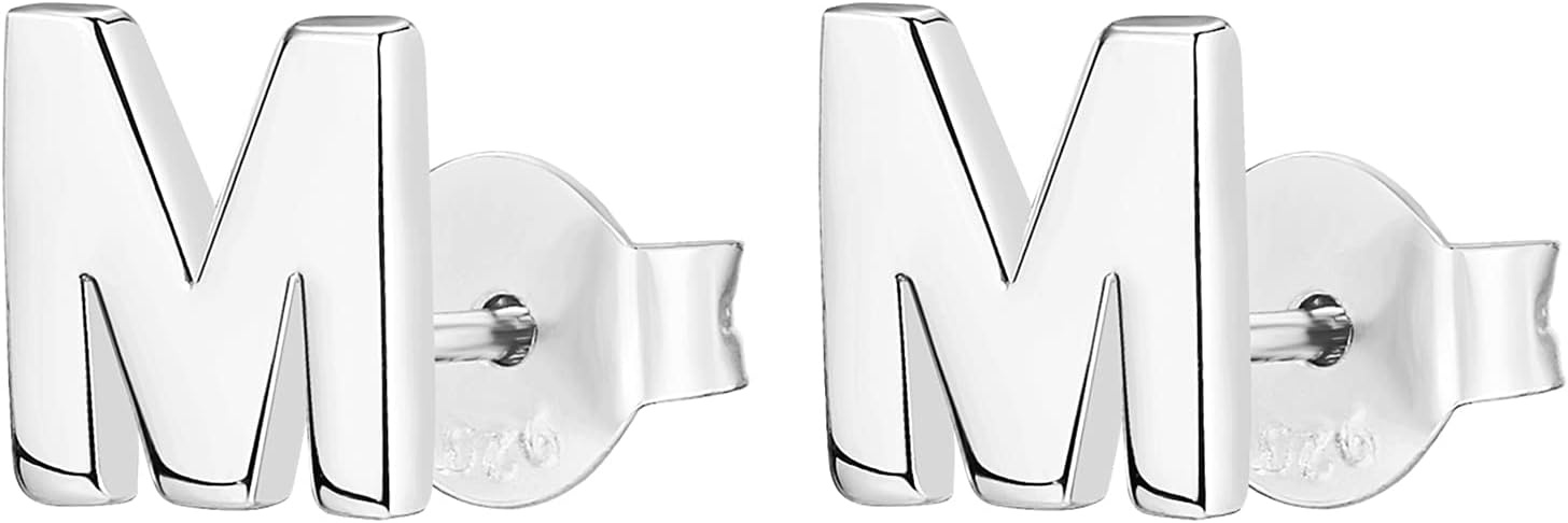 image:imagePAVOI 14K Gold Plated 925 Sterling Silver Alphabet Letter Earrings Personalized Initial Earrings M