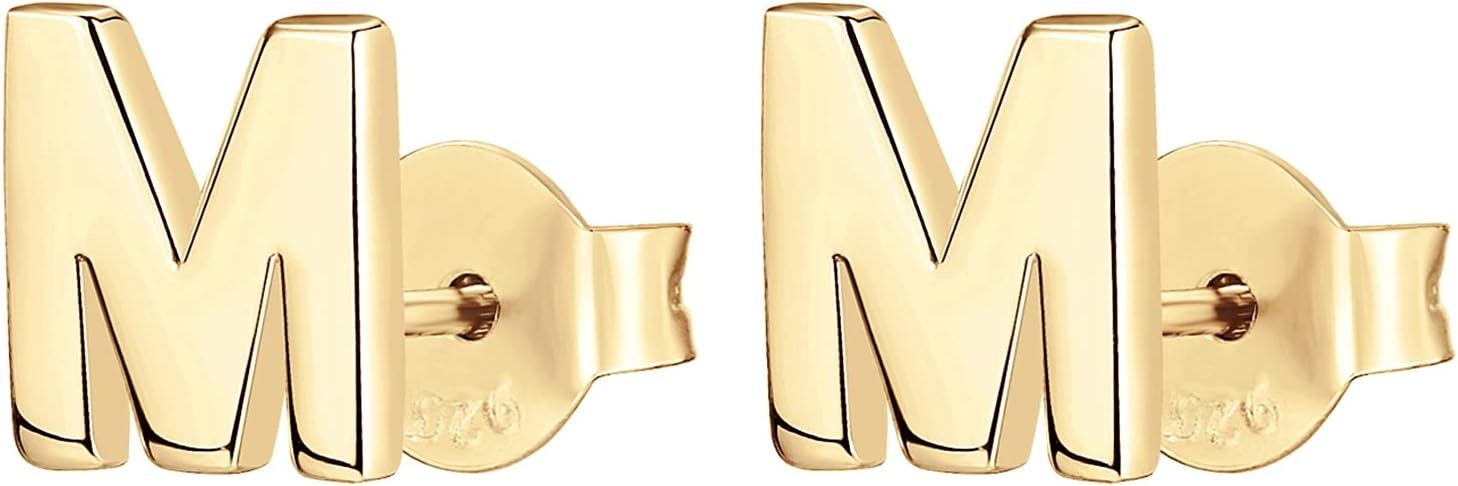 image:imagePAVOI 14K Gold Plated 925 Sterling Silver Alphabet Letter Earrings Personalized Initial Earrings M