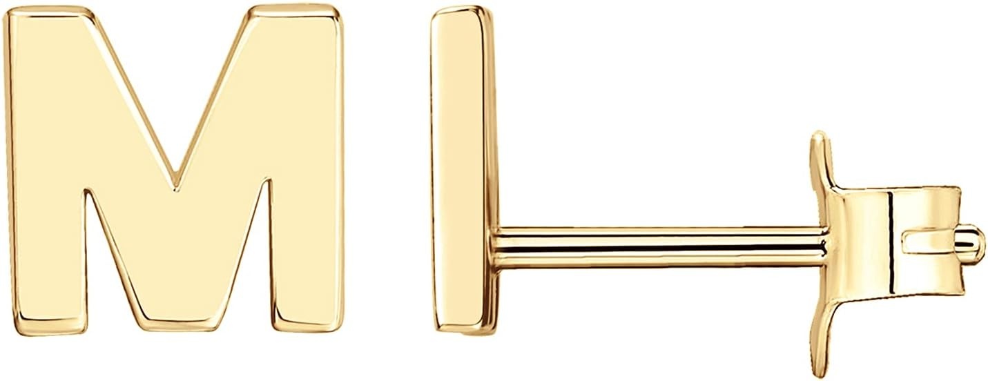 image:imagePAVOI 14K Gold Plated 925 Sterling Silver Alphabet Letter Earrings Personalized Initial Earrings M