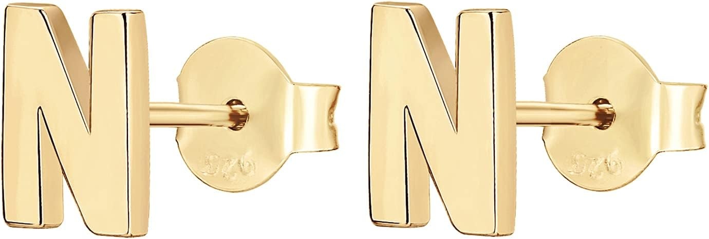 image:imagePAVOI 14K Gold Plated 925 Sterling Silver Alphabet Letter Earrings Personalized Initial Earrings N