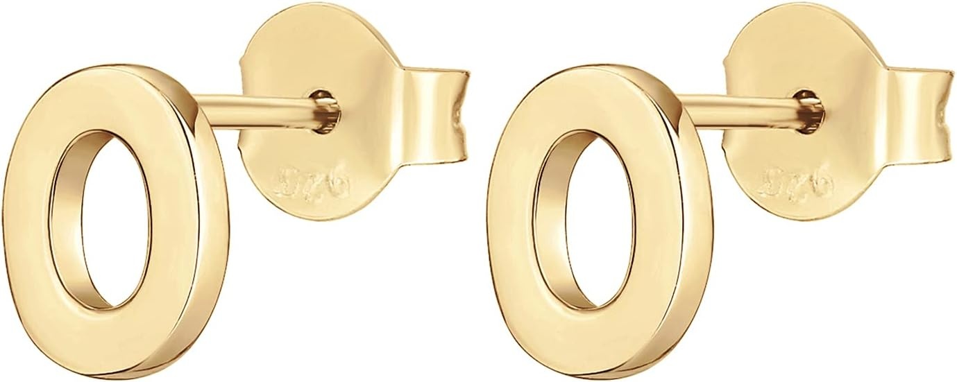 image:imagePAVOI 14K Gold Plated 925 Sterling Silver Alphabet Letter Earrings Personalized Initial Earrings O