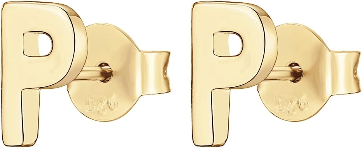 image:imagePAVOI 14K Gold Plated 925 Sterling Silver Alphabet Letter Earrings Personalized Initial Earrings P