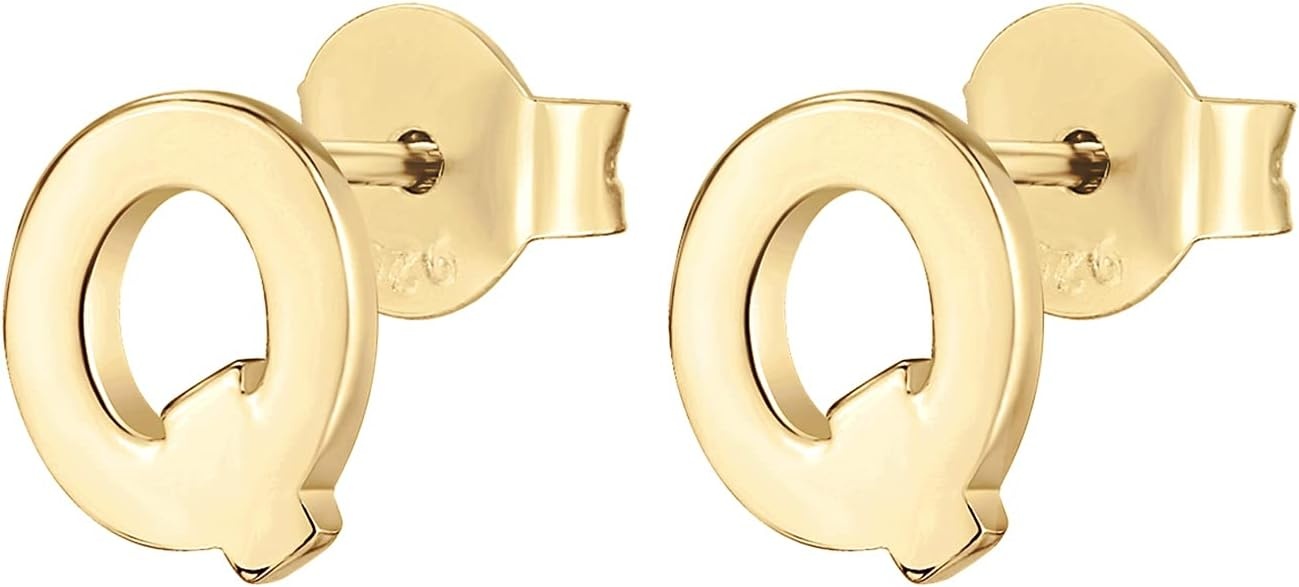 image:imagePAVOI 14K Gold Plated 925 Sterling Silver Alphabet Letter Earrings Personalized Initial Earrings Q