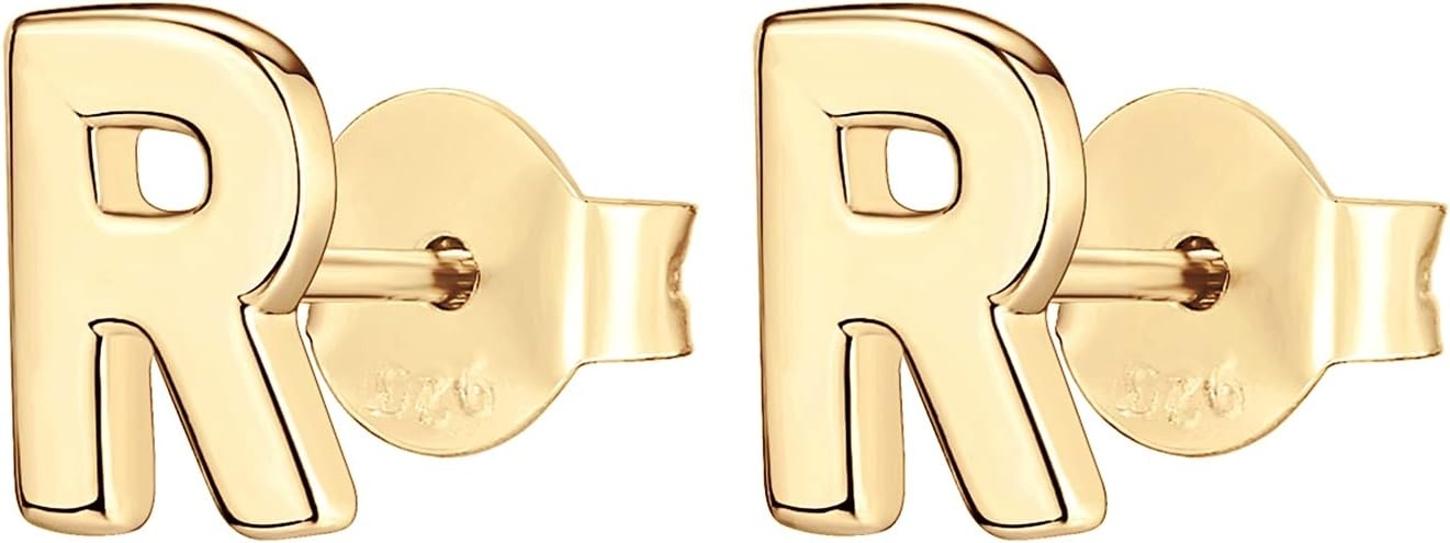 image:imagePAVOI 14K Gold Plated 925 Sterling Silver Alphabet Letter Earrings Personalized Initial Earrings R