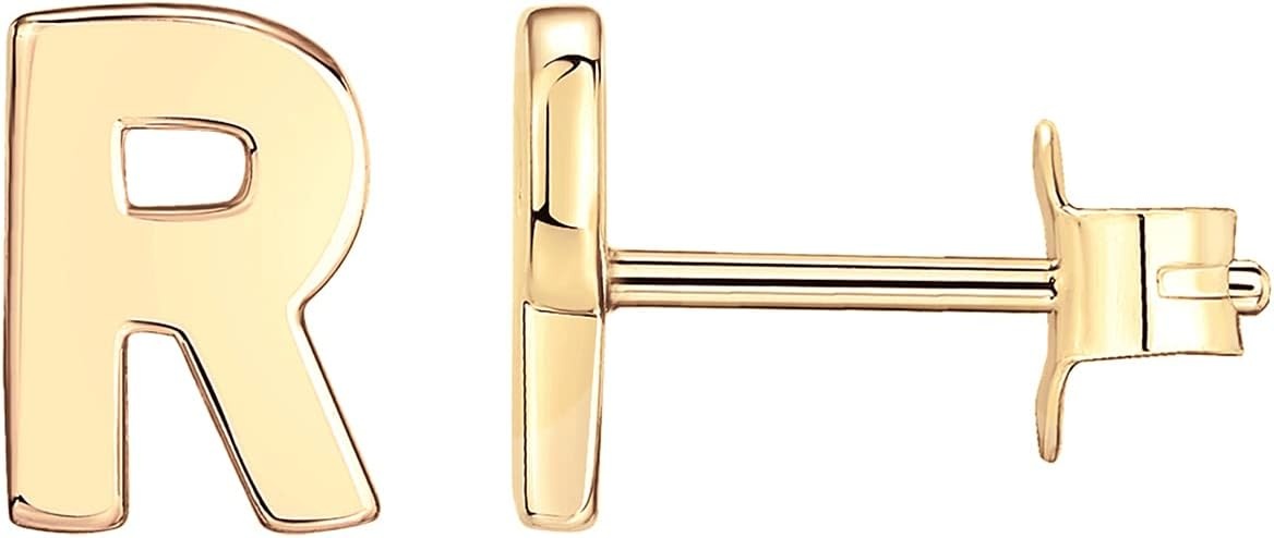 image:imagePAVOI 14K Gold Plated 925 Sterling Silver Alphabet Letter Earrings Personalized Initial Earrings R