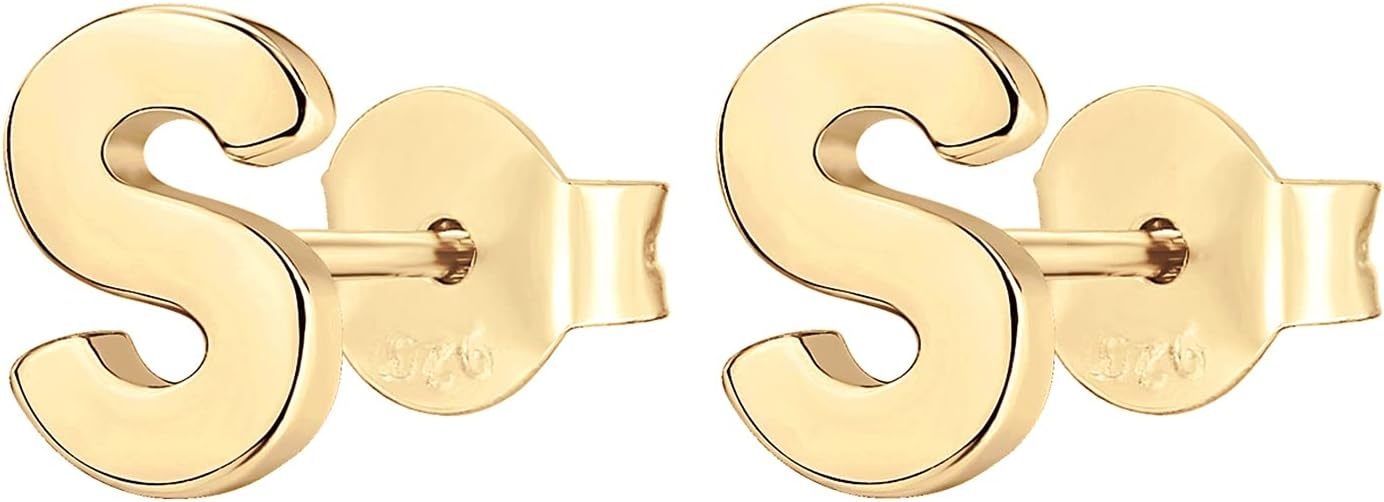 image:imagePAVOI 14K Gold Plated 925 Sterling Silver Alphabet Letter Earrings Personalized Initial Earrings S