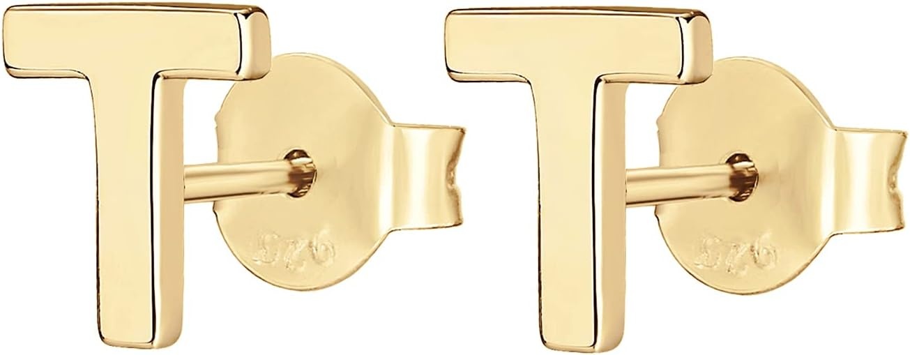 image:imagePAVOI 14K Gold Plated 925 Sterling Silver Alphabet Letter Earrings Personalized Initial Earrings T
