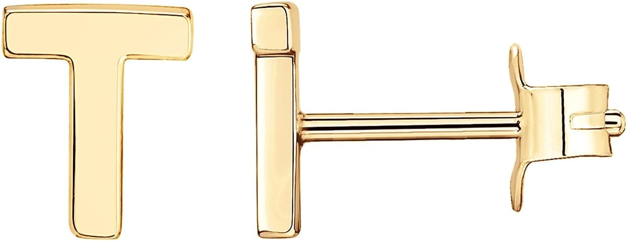 image:imagePAVOI 14K Gold Plated 925 Sterling Silver Alphabet Letter Earrings Personalized Initial Earrings T