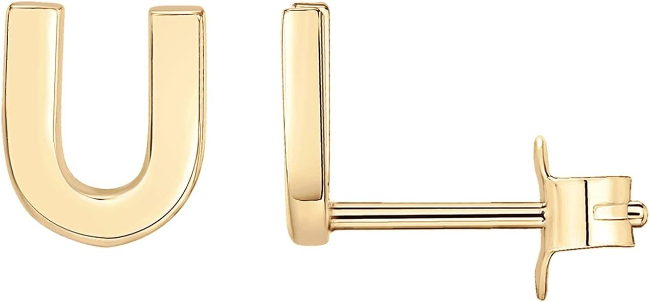 image:imagePAVOI 14K Gold Plated 925 Sterling Silver Alphabet Letter Earrings Personalized Initial Earrings U