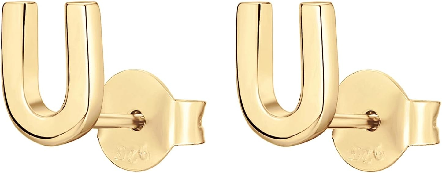image:imagePAVOI 14K Gold Plated 925 Sterling Silver Alphabet Letter Earrings Personalized Initial Earrings U