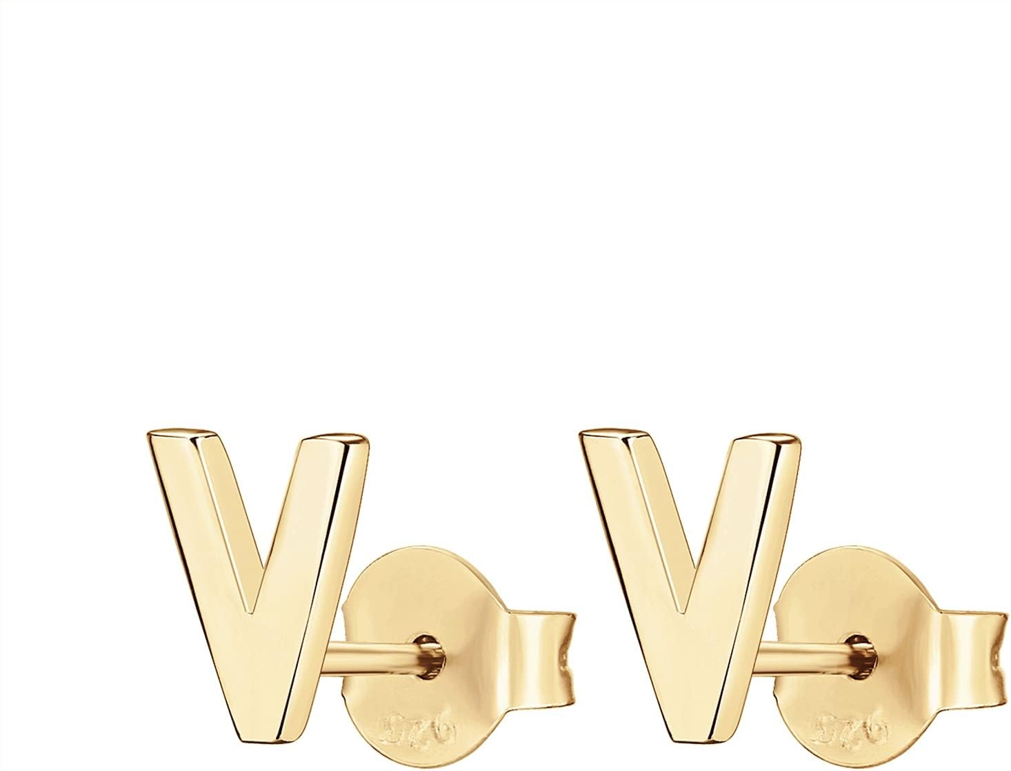 image:imagePAVOI 14K Gold Plated 925 Sterling Silver Alphabet Letter Earrings Personalized Initial Earrings V