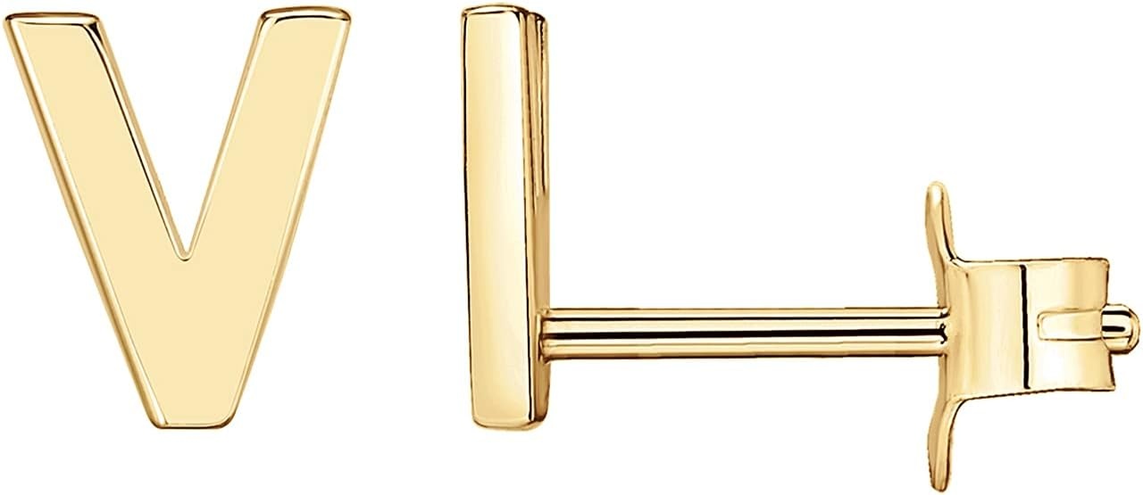 image:imagePAVOI 14K Gold Plated 925 Sterling Silver Alphabet Letter Earrings Personalized Initial Earrings V