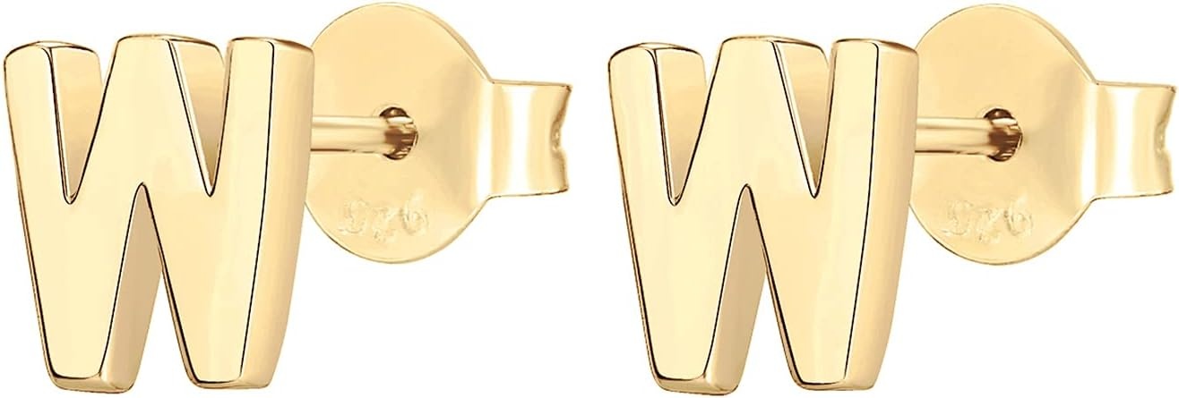 image:imagePAVOI 14K Gold Plated 925 Sterling Silver Alphabet Letter Earrings Personalized Initial Earrings W