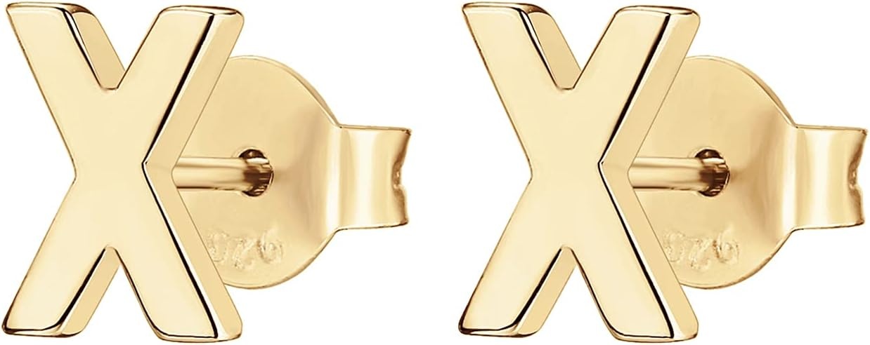 image:imagePAVOI 14K Gold Plated 925 Sterling Silver Alphabet Letter Earrings Personalized Initial Earrings X