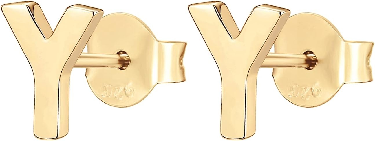 image:imagePAVOI 14K Gold Plated 925 Sterling Silver Alphabet Letter Earrings Personalized Initial Earrings Y