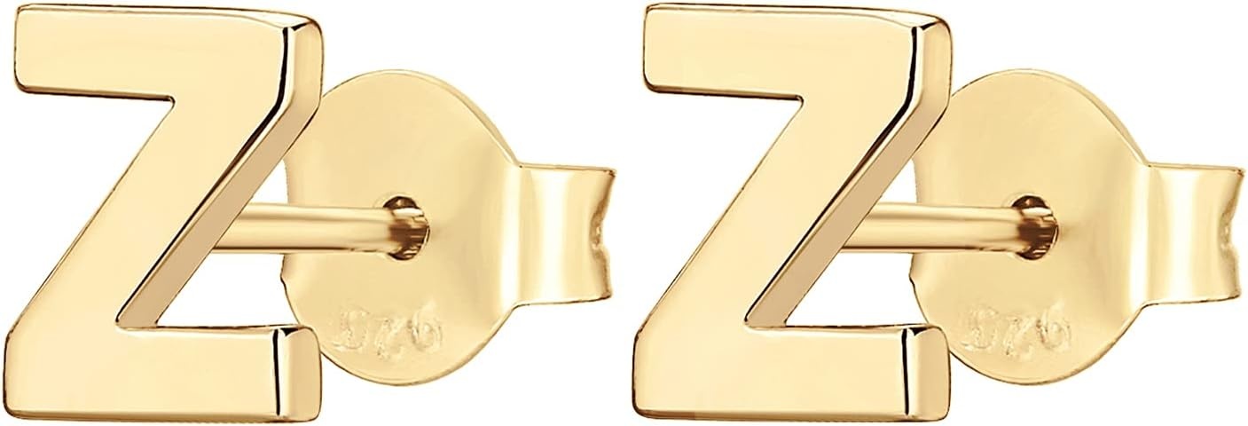 image:imagePAVOI 14K Gold Plated 925 Sterling Silver Alphabet Letter Earrings Personalized Initial Earrings Z
